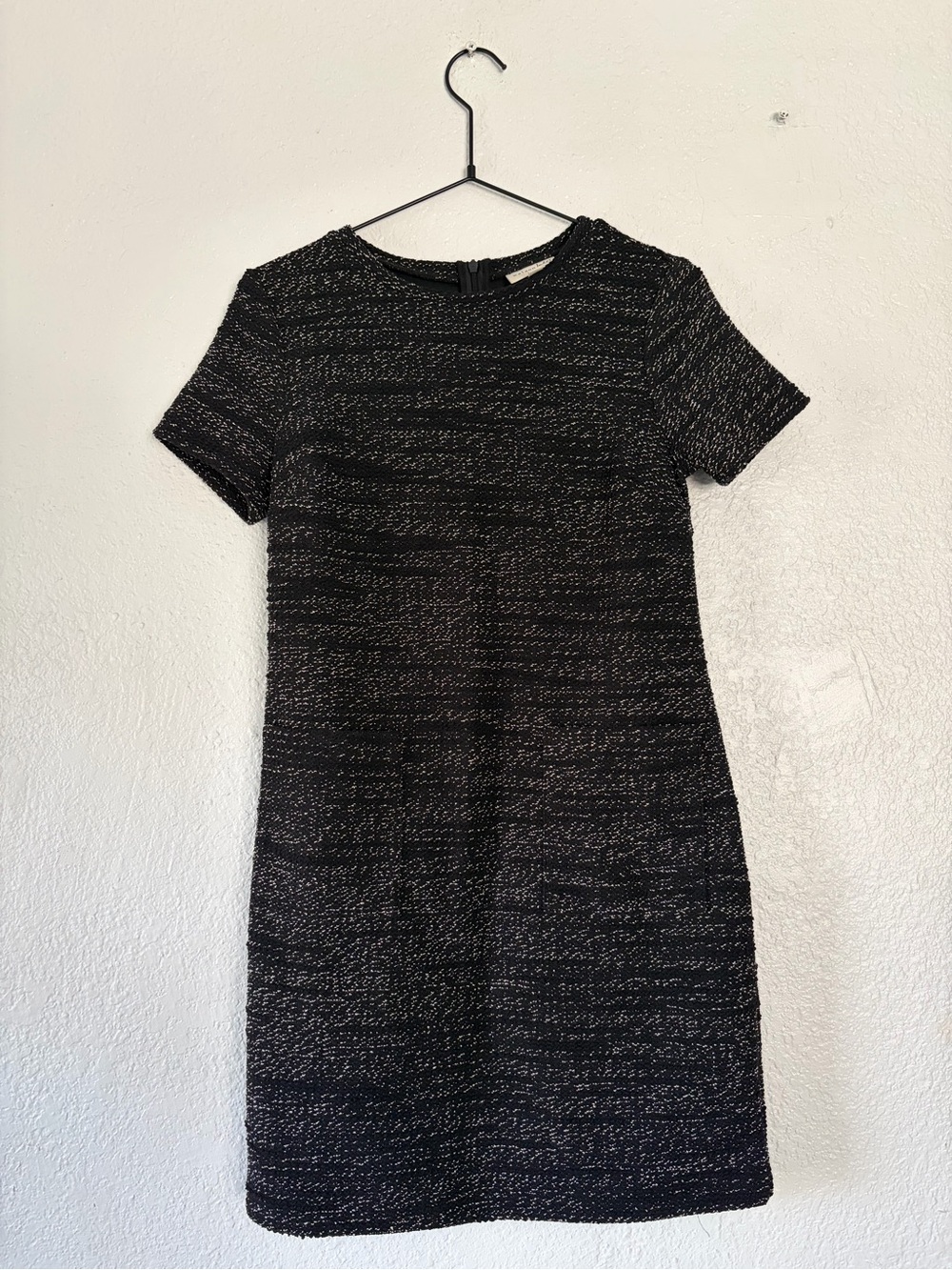 Maison Jules Black & Silver Short-Sleeve Tweed Shift Dress